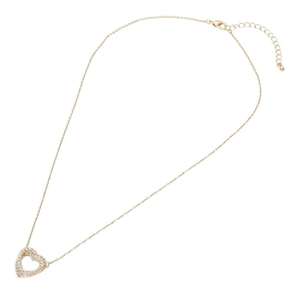 SECRET BOX 14K Gold Dipped CZ Stone Paved Twin Heart Pendant Necklace Adjustable - Picture 4 of 4